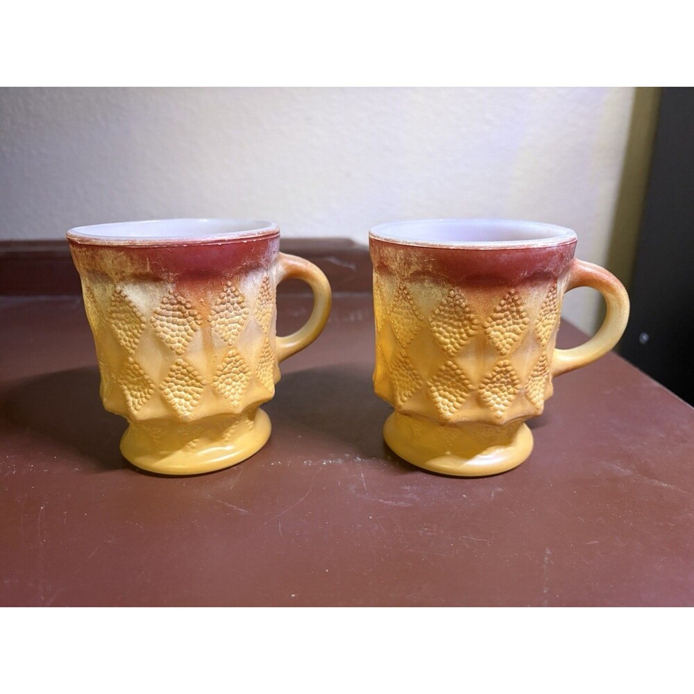 Fire-King Kimberly mug in an orange and red ombré color  2 mugs